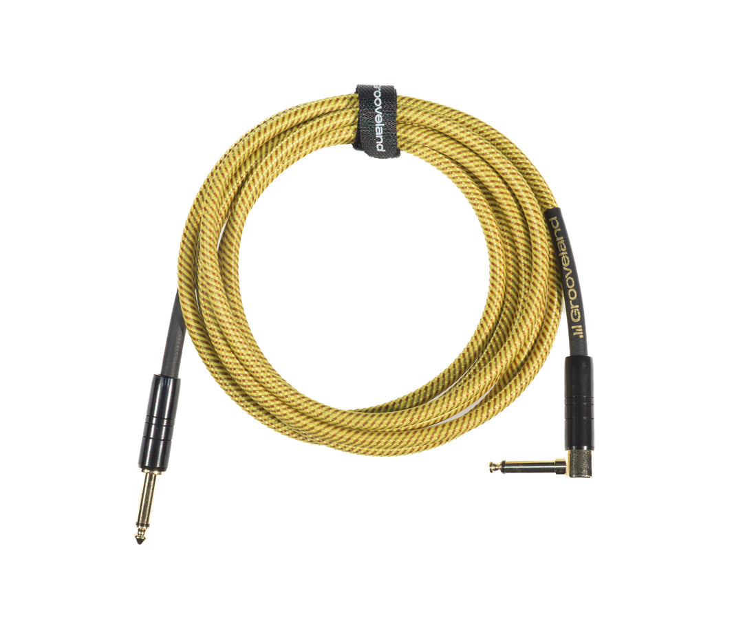 Grooveland Tweed Vinkel Gitarrenkabel (3m - Gul)