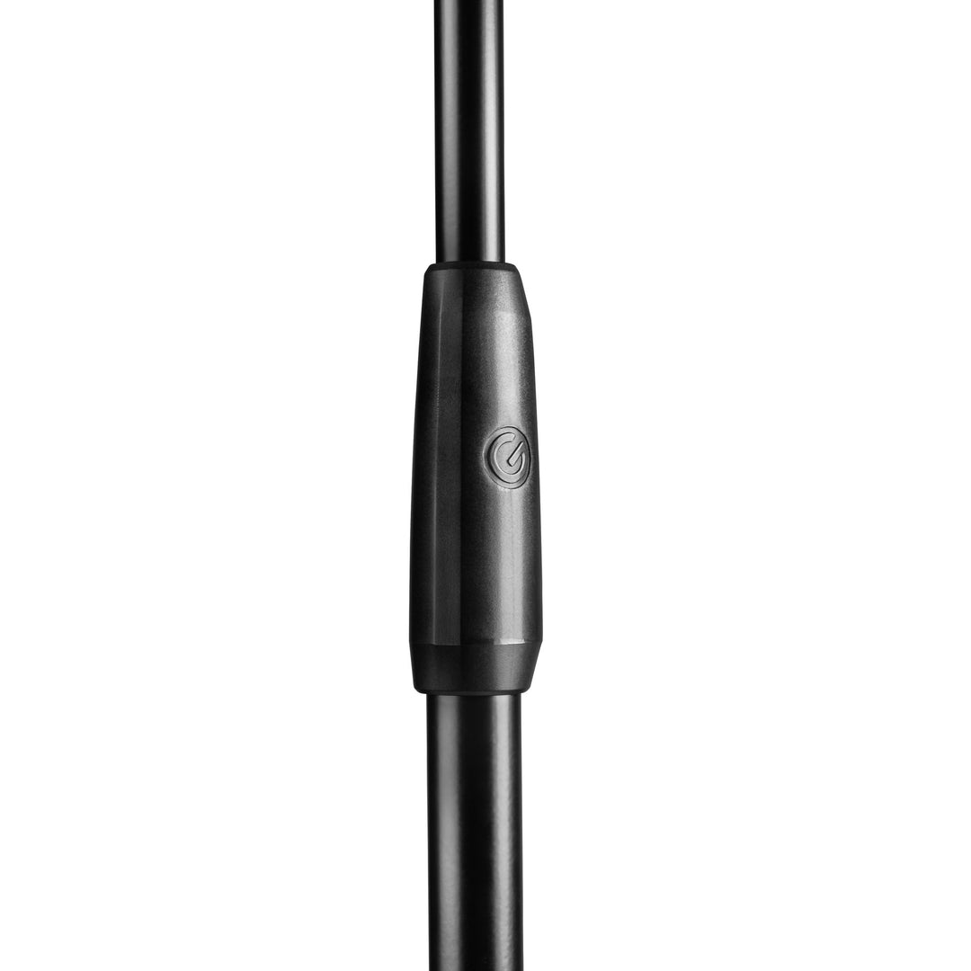 Gravity TMS 4232 B – Touring Series kurzes Mikrofonstativ mit zusammenklappbarem Dreifuß und 2-Punkt-verstellbarem Teleskopgalgen, schwarz