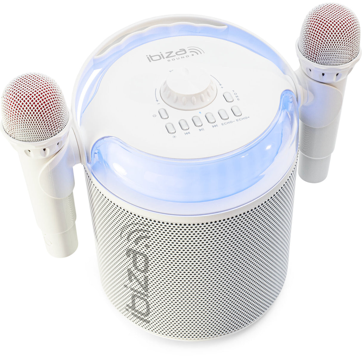 Ibiza Karaoke-System mit Bluetooth und 2 Mikrofonen (Weiß)