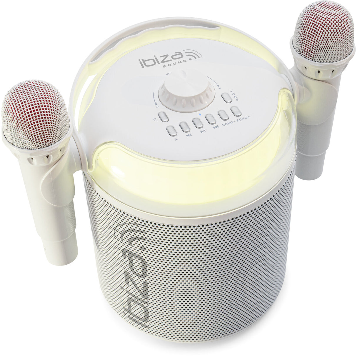 Ibiza Karaoke-System mit Bluetooth und 2 Mikrofonen (Weiß)