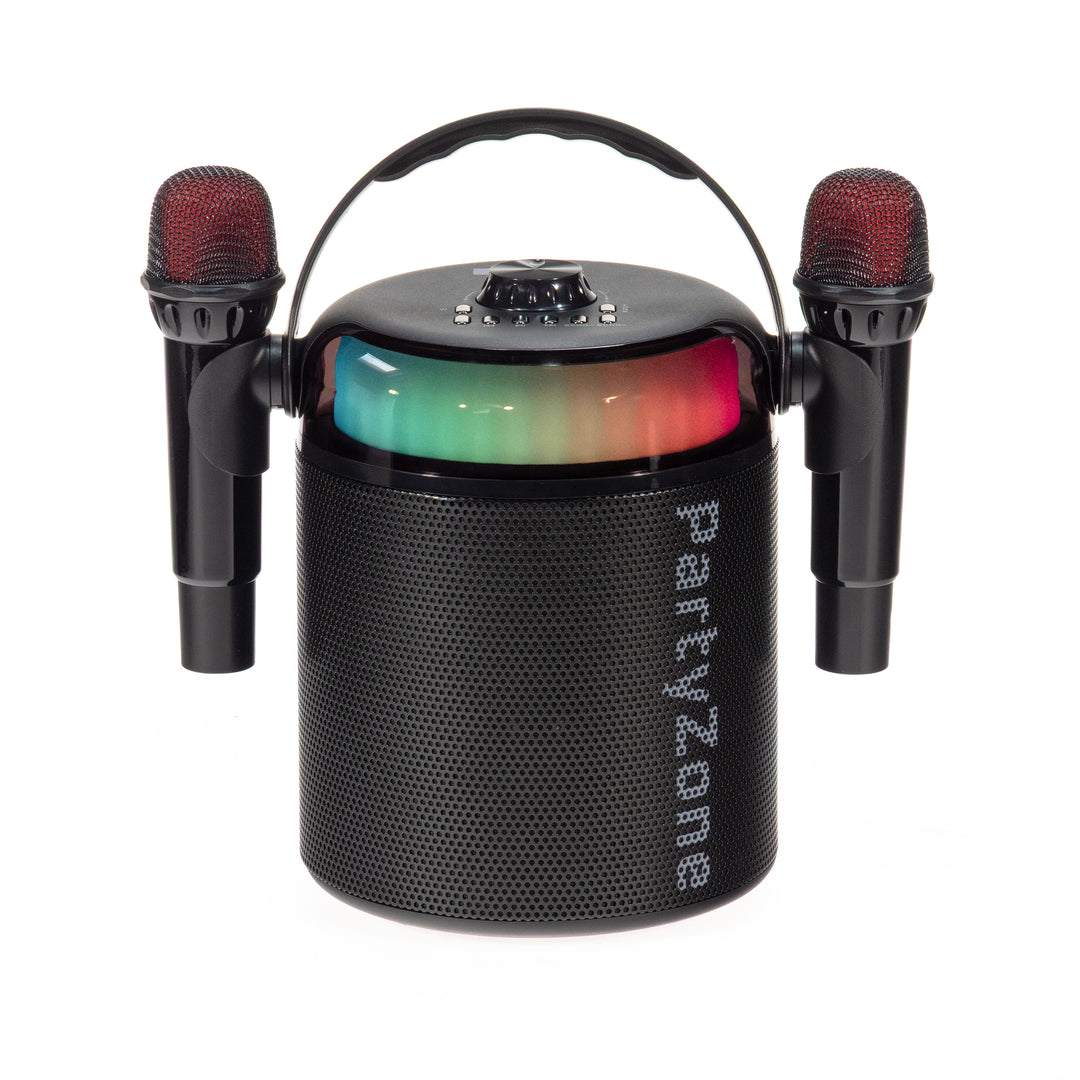PartyZone Karaoke Set m. 2 Mikrofonen (Schwarz) & LED PAR-ASTRO 2-in-1 Diskolicht