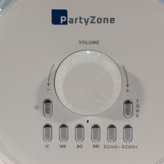 PartyZone Karaoke Set m. 2 Mikrofonen (Weiß) & LED PAR-ASTRO 2-in-1 Diskolicht