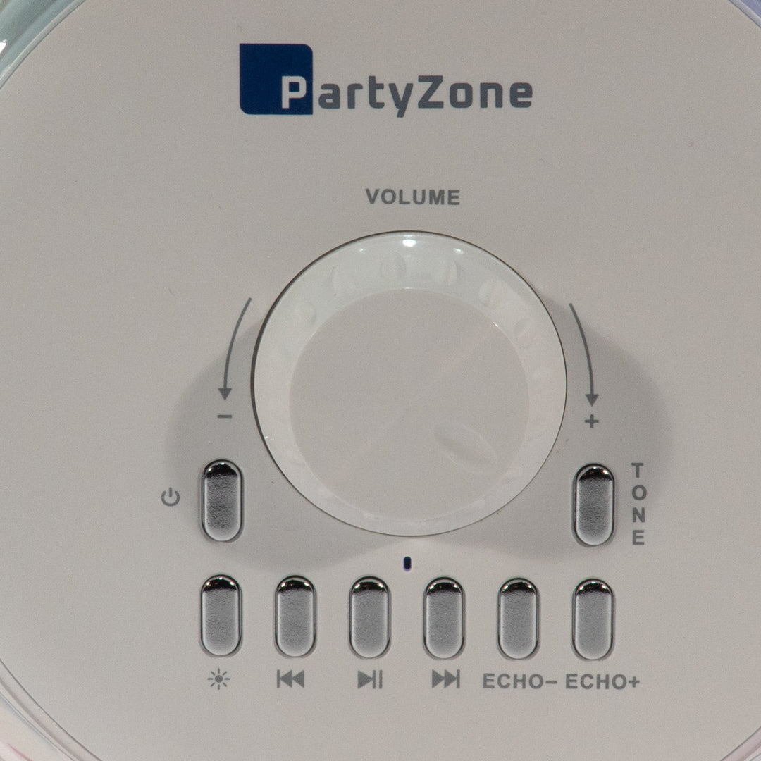 PartyZone Karaoke Set m. 2 Mikrofonen (Weiß) & LED PAR-ASTRO 2-in-1 Diskolicht
