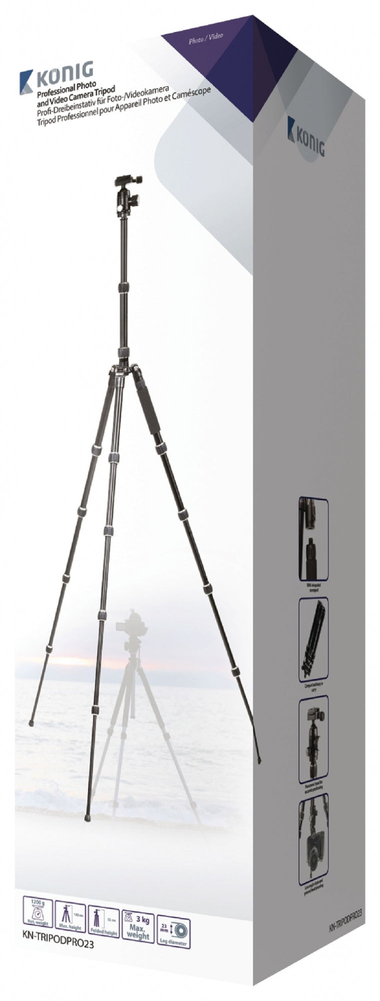 Professional Kamera/Video Stativ Kugelkopf 145 cm Schwarz