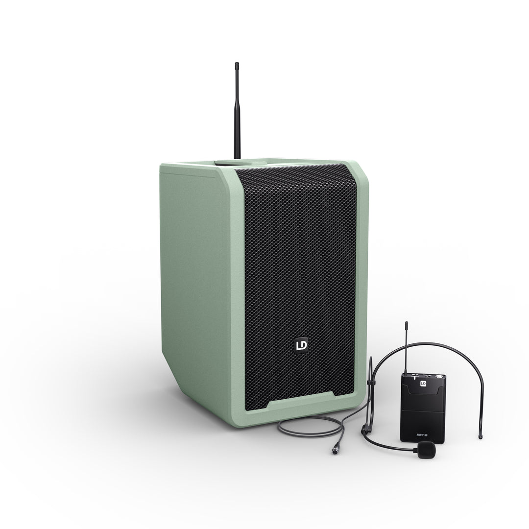 LD Systems ANNY® 8 BPH B5 GN - Tragbarer batteriebetriebener Bluetooth® PA-Lautsprecher mit Mixer und 1x headsetmikrofon (inkl. Bodypack), Adventure Green
