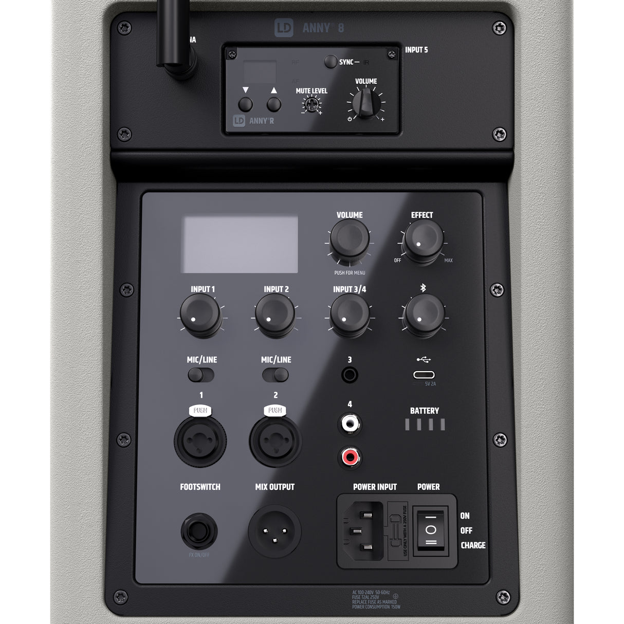 LD Systems ANNY® 8 BPH B5 G - Tragbarer batteriebetriebener Bluetooth® PA-Lautsprecher mit Mixer und 1x Headsetmikrofon (inkl. Bodypack), Urban Grey