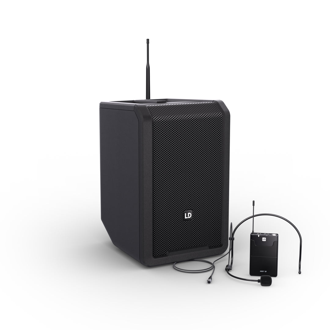 LD Systems ANNY® 8 BPH B6 - Tragbarer batteriebetriebener Bluetooth® PA-Lautsprecher mit Mixer und 1x headsetmikrofon (inkl. Bodypack), Stage Black