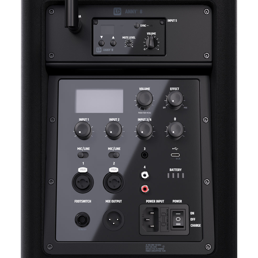 LD Systems ANNY® 8 BPH B6 - Tragbarer batteriebetriebener Bluetooth® PA-Lautsprecher mit Mixer und 1x headsetmikrofon (inkl. Bodypack), Stage Black