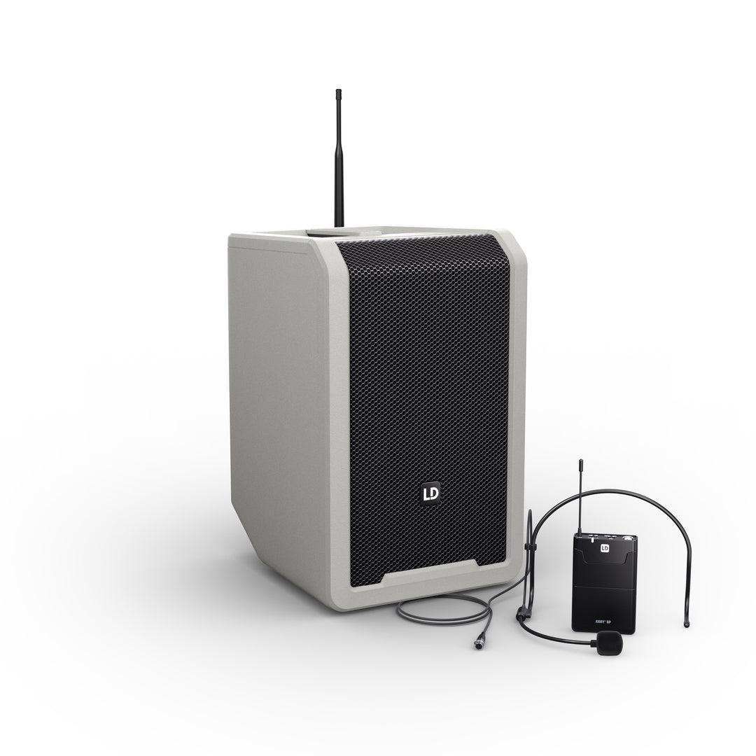 LD Systems ANNY® 8 BPH B8 G - Tragbarer batteriebetriebener Bluetooth® PA-Lautsprecher mit Mixer und 1x headsetmikrofon (inkl. Bodypack), Urban Grey