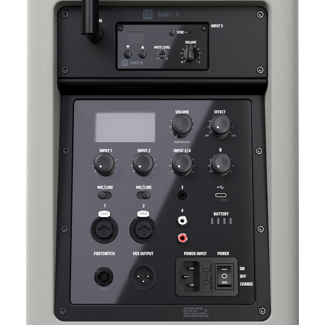 LD Systems ANNY® 8 BPH B8 G - Tragbarer batteriebetriebener Bluetooth® PA-Lautsprecher mit Mixer und 1x headsetmikrofon (inkl. Bodypack), Urban Grey