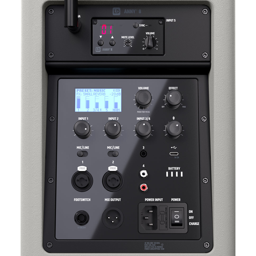 LD Systems ANNY® 8 BPH B8 G - Tragbarer batteriebetriebener Bluetooth® PA-Lautsprecher mit Mixer und 1x headsetmikrofon (inkl. Bodypack), Urban Grey