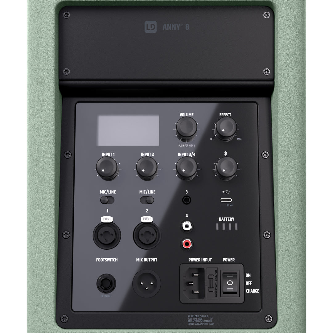 LD Systems ANNY® 8 GN - Tragbarer batteriebetriebener Bluetooth® PA-Lautsprecher mit Mixer, Adventure Green