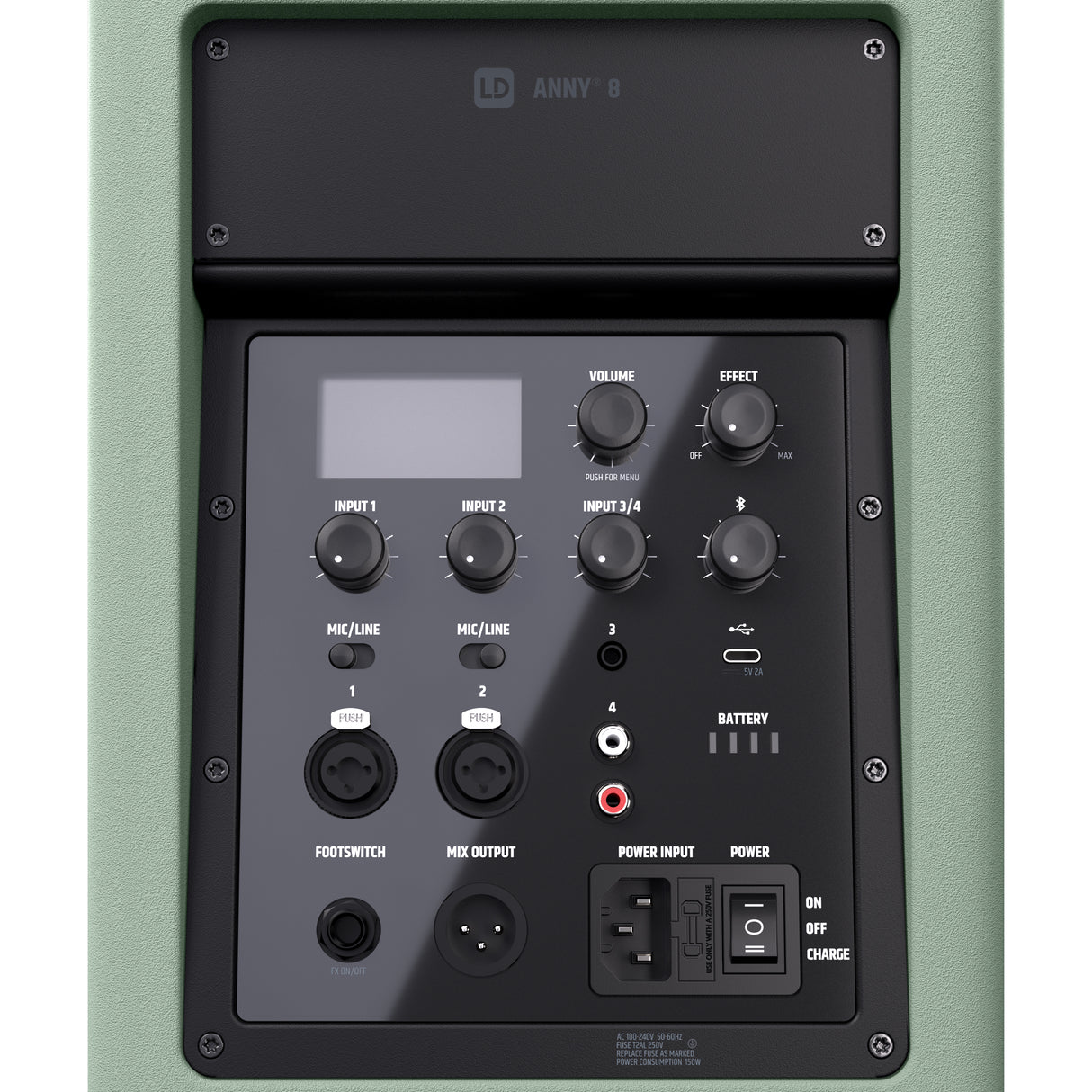 LD Systems ANNY® 8 GN - Tragbarer batteriebetriebener Bluetooth® PA-Lautsprecher mit Mixer, Adventure Green
