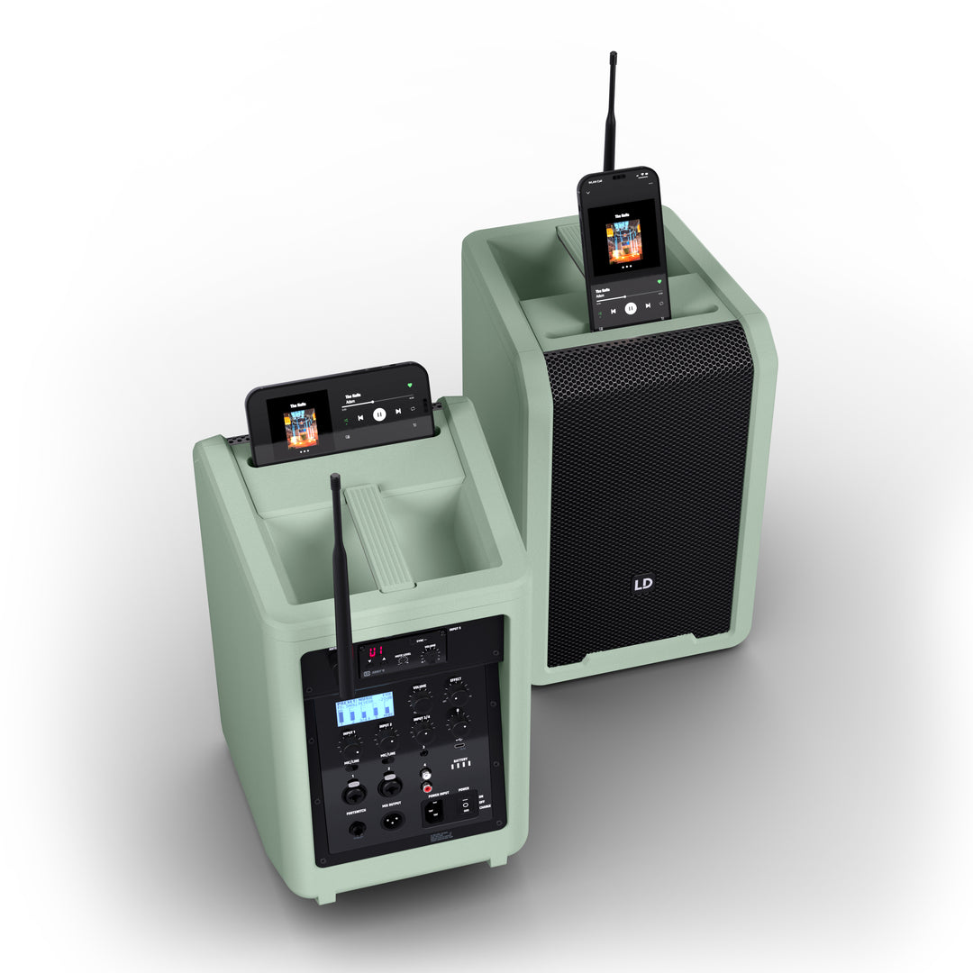 LD Systems ANNY® 8 HHD B5 GN - Tragbarer batteriebetriebener Bluetooth® PA-Lautsprecher mit Mixer und 1x drahtlosem Handmikrofon, Adventure Green