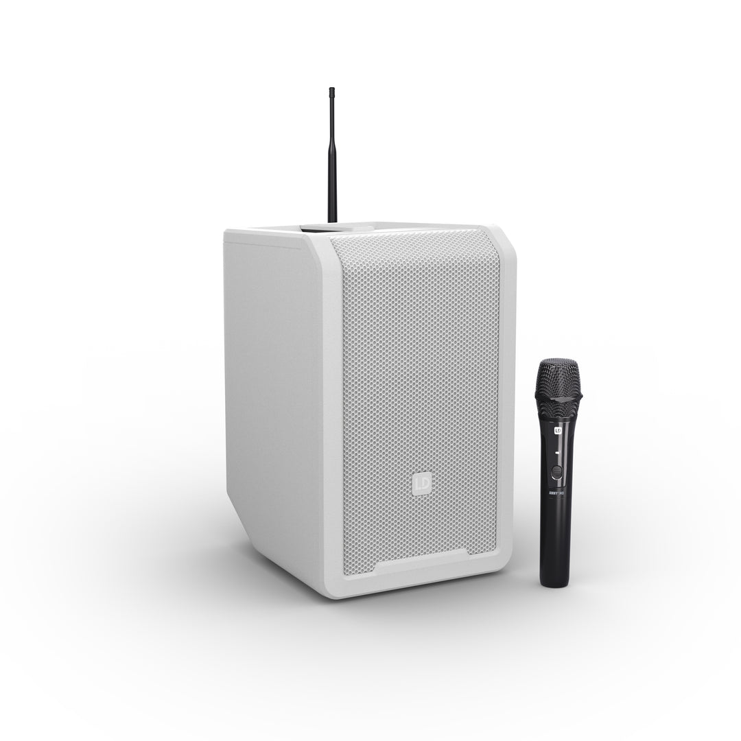 LD Systems ANNY® 8 HHD B5 W - Tragbarer batteriebetriebener Bluetooth® PA-Lautsprecher mit Mixer und 1x drahtlosem Handmikrofon, Reinweiß