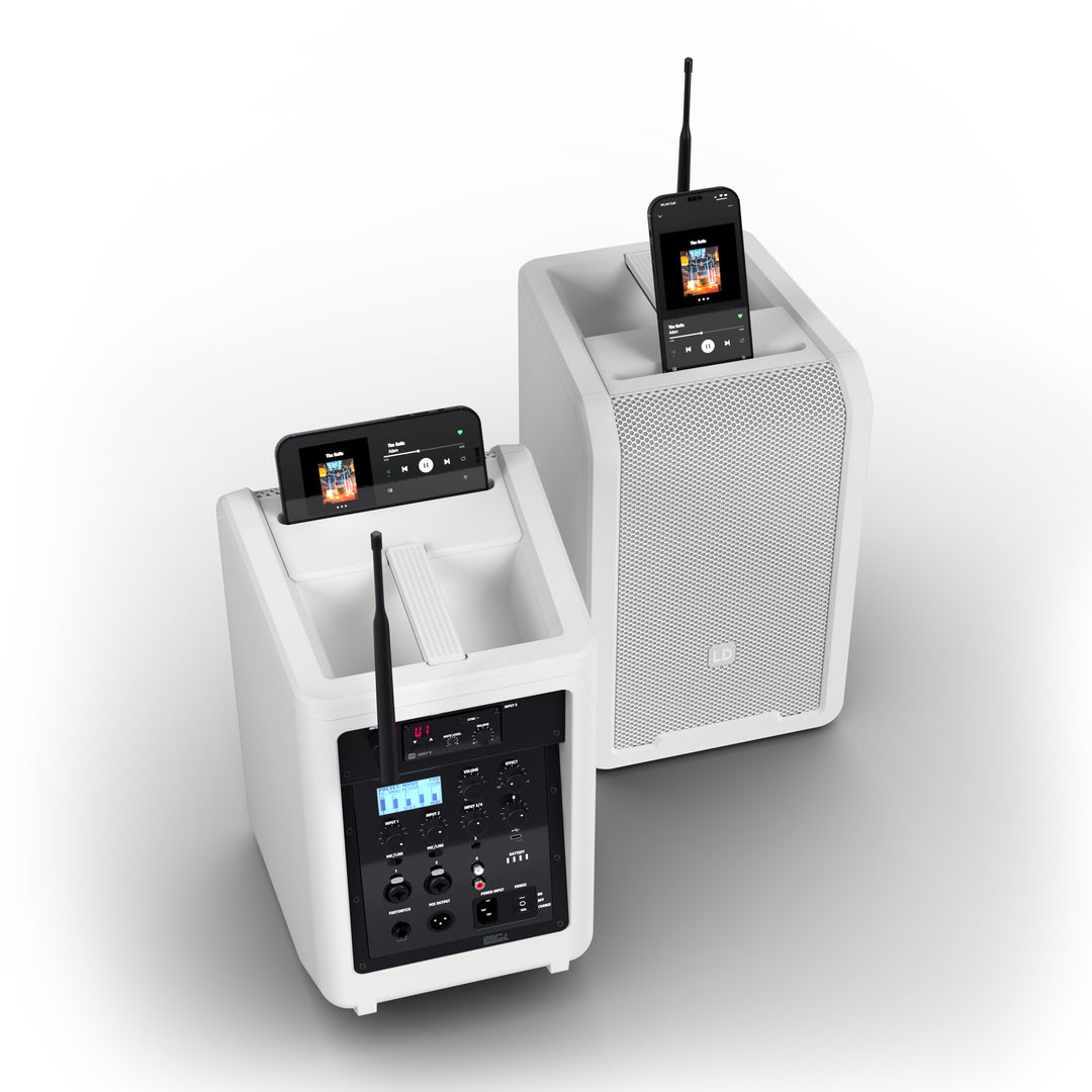 LD Systems ANNY® 8 HHD B5 W - Tragbarer batteriebetriebener Bluetooth® PA-Lautsprecher mit Mixer und 1x drahtlosem Handmikrofon, Reinweiß