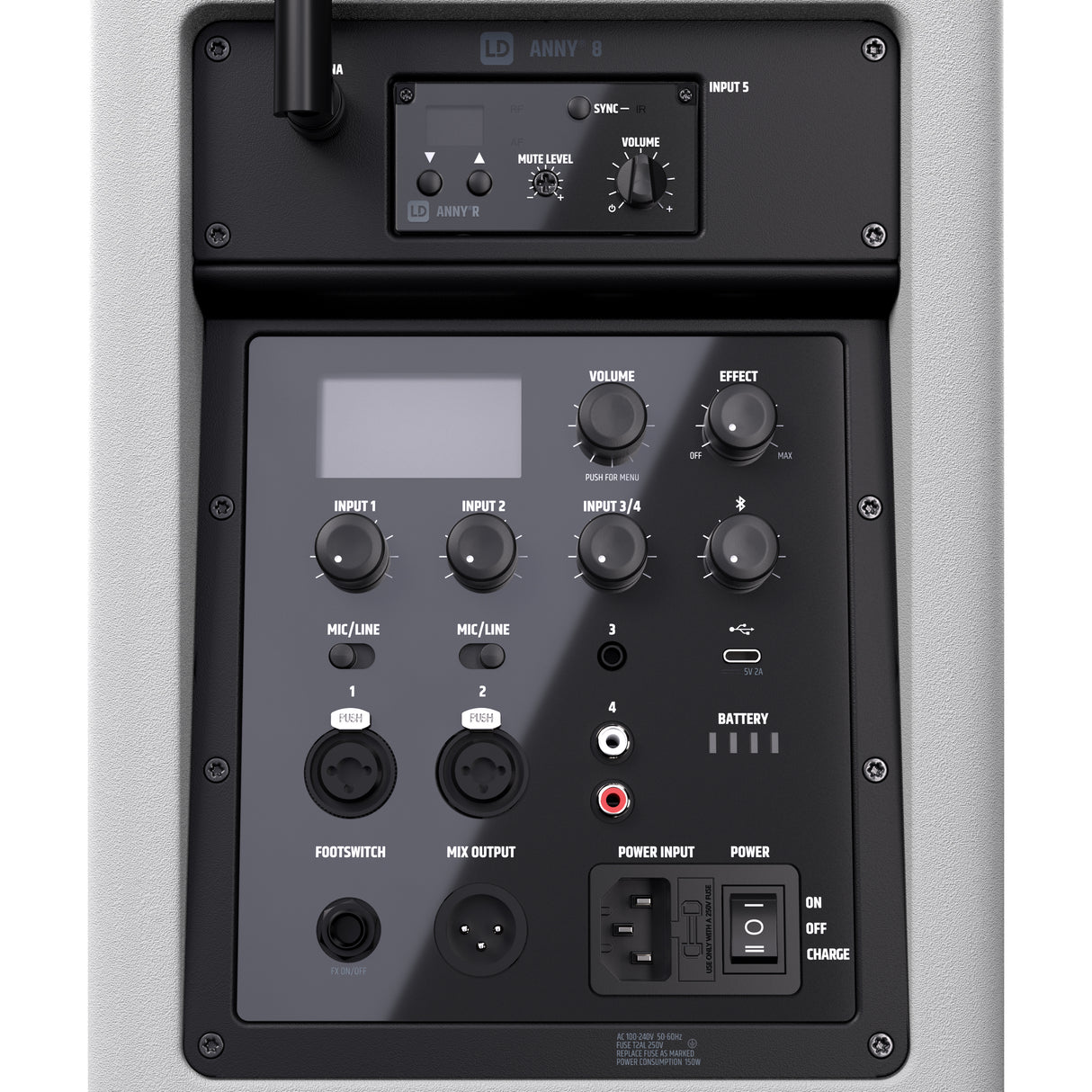 LD Systems ANNY® 8 HHD B5 W - Tragbarer batteriebetriebener Bluetooth® PA-Lautsprecher mit Mixer und 1x drahtlosem Handmikrofon, Reinweiß