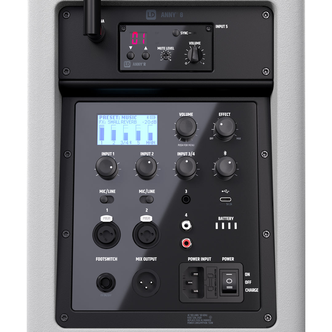 LD Systems ANNY® 8 HHD B5 W - Tragbarer batteriebetriebener Bluetooth® PA-Lautsprecher mit Mixer und 1x drahtlosem Handmikrofon, Reinweiß