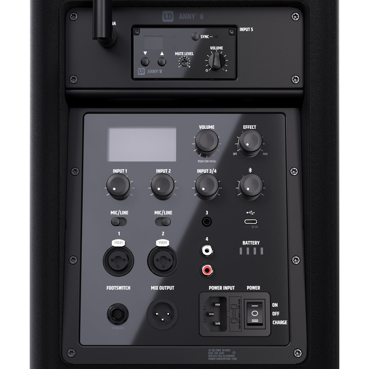 LD Systems ANNY® 8 HHD B5 - Tragbarer batteriebetriebener Bluetooth® PA-Lautsprecher mit Mixer und 1 x drahtlosem Handmikrofon, Stage Black