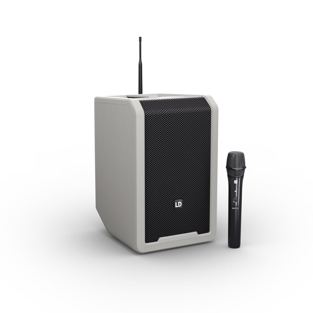 LD Systems ANNY® 8 HHD B6 G - Tragbarer batteriebetriebener Bluetooth® PA-Lautsprecher mit Mixer und 1x drahtlosem Handmikrofon, Urban Grey