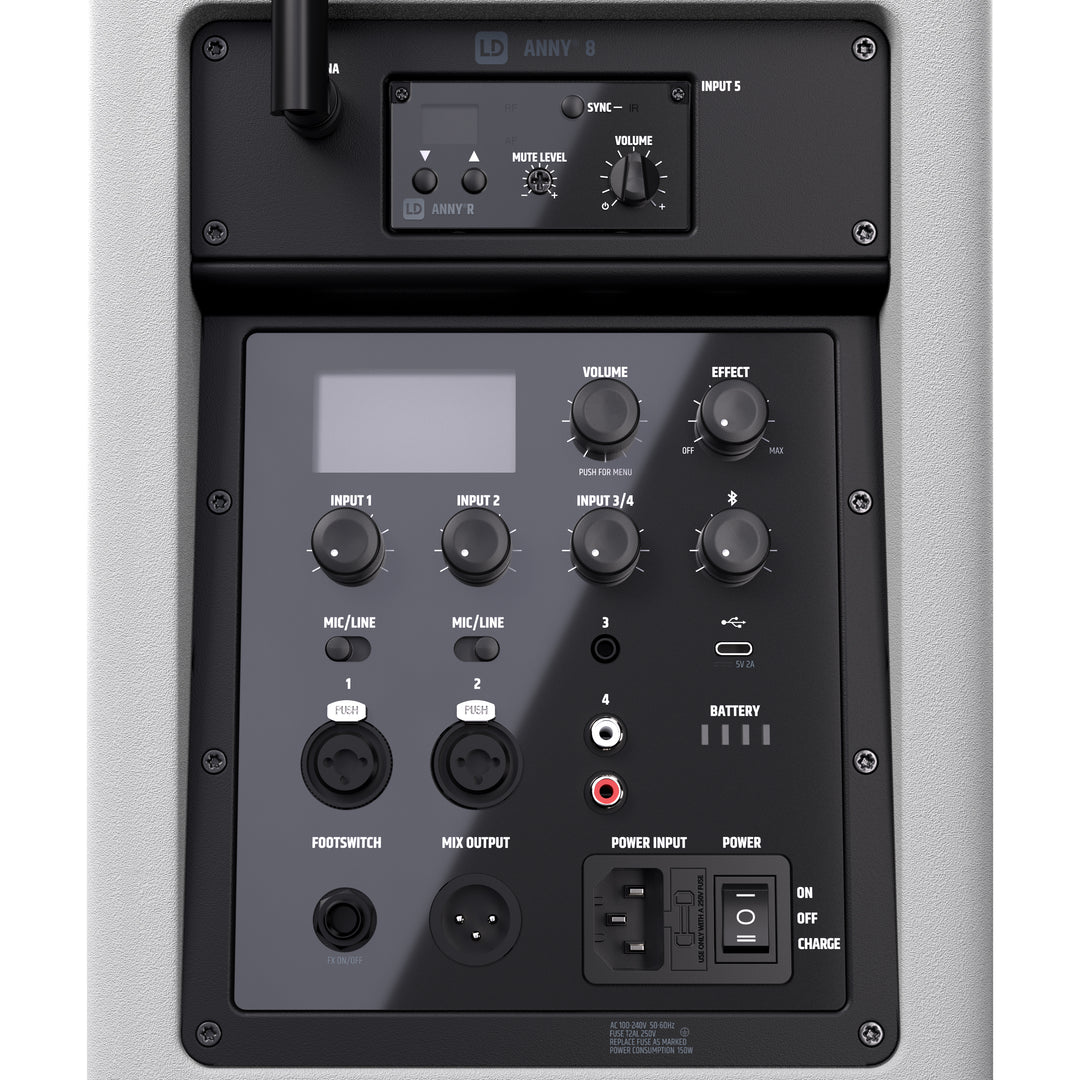 LD Systems ANNY® 8 HHD B6 W - Tragbarer batteriebetriebener Bluetooth® PA-Lautsprecher mit Mixer und 1x drahtlosem Handmikrofon, Reinweiß