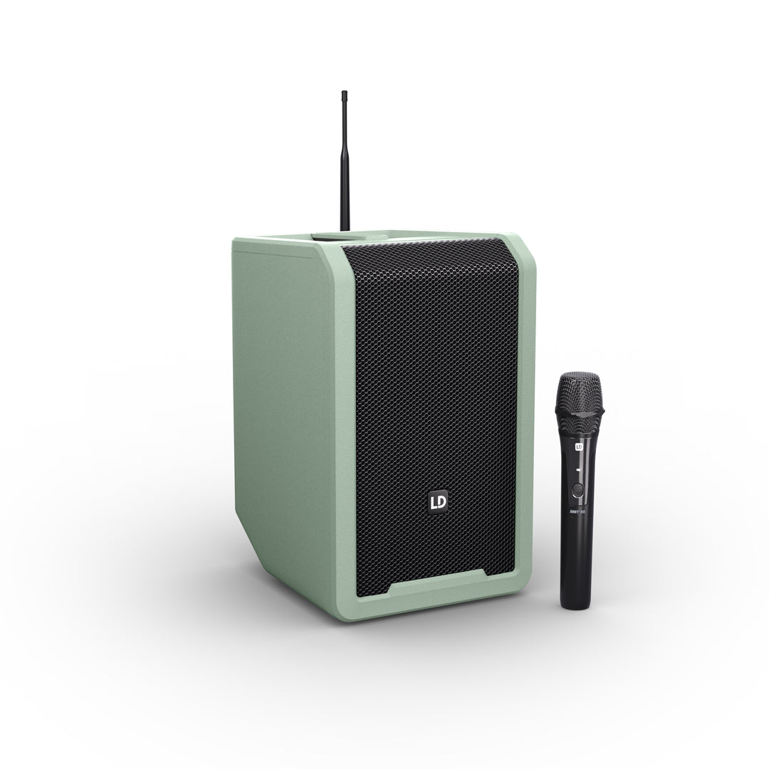LD Systems ANNY® 8 HHD B8 GN - Tragbarer batteriebetriebener Bluetooth® PA-Lautsprecher mit Mixer und 1x drahtlosem Handmikrofon, Adventure Green