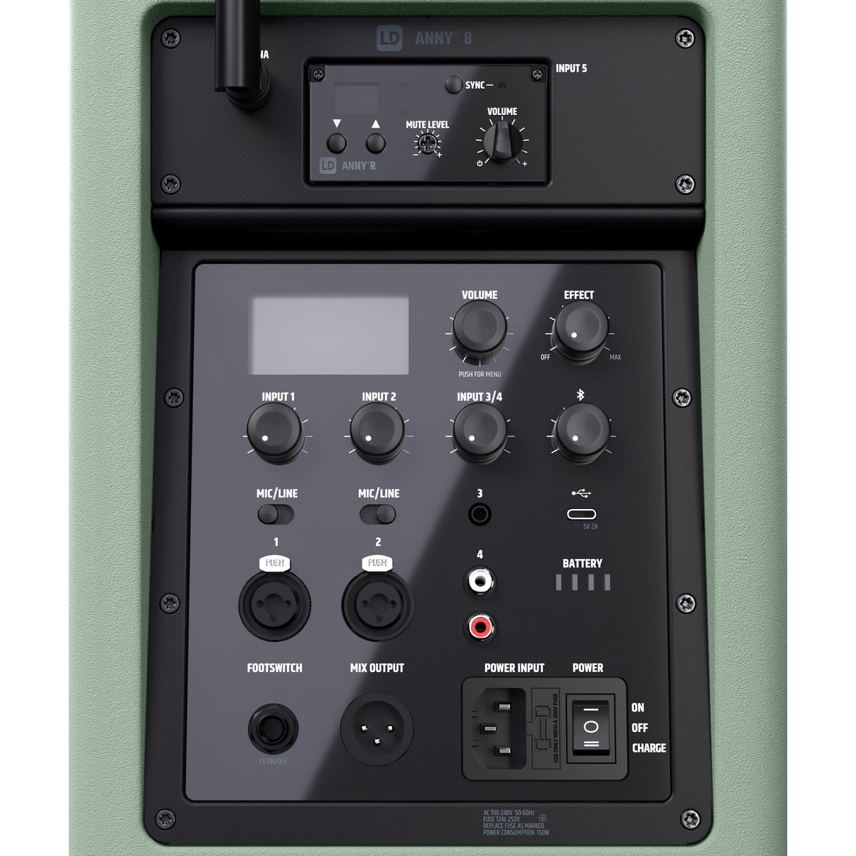 LD Systems ANNY® 8 HHD B8 GN - Tragbarer batteriebetriebener Bluetooth® PA-Lautsprecher mit Mixer und 1x drahtlosem Handmikrofon, Adventure Green