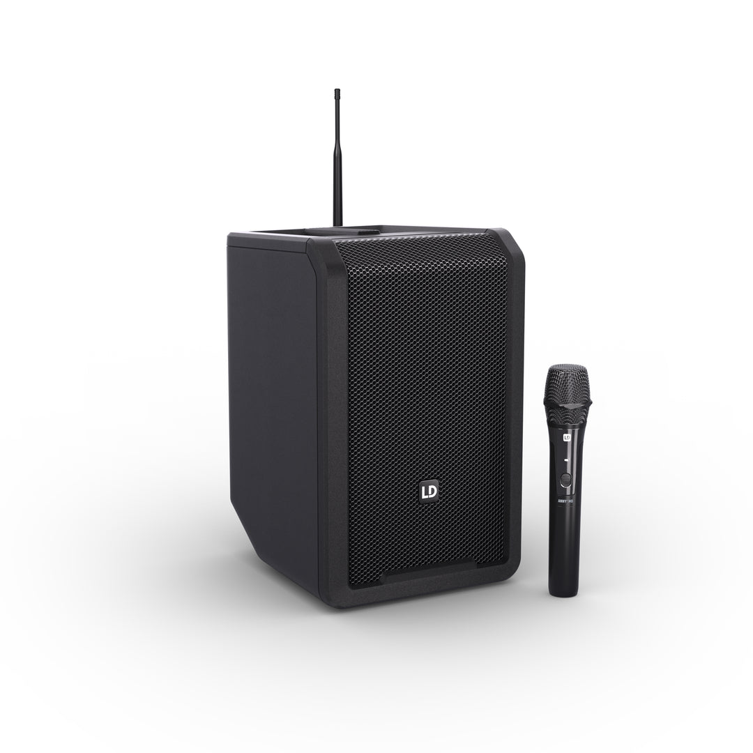 LD Systems ANNY® 8 HHD B8 - Tragbarer batteriebetriebener Bluetooth® PA-Lautsprecher mit Mixer und 1 x drahtlosem Handmikrofon, Stage Black