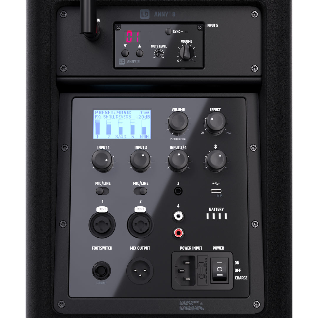 LD Systems ANNY® 8 HHD B8 - Tragbarer batteriebetriebener Bluetooth® PA-Lautsprecher mit Mixer und 1 x drahtlosem Handmikrofon, Stage Black