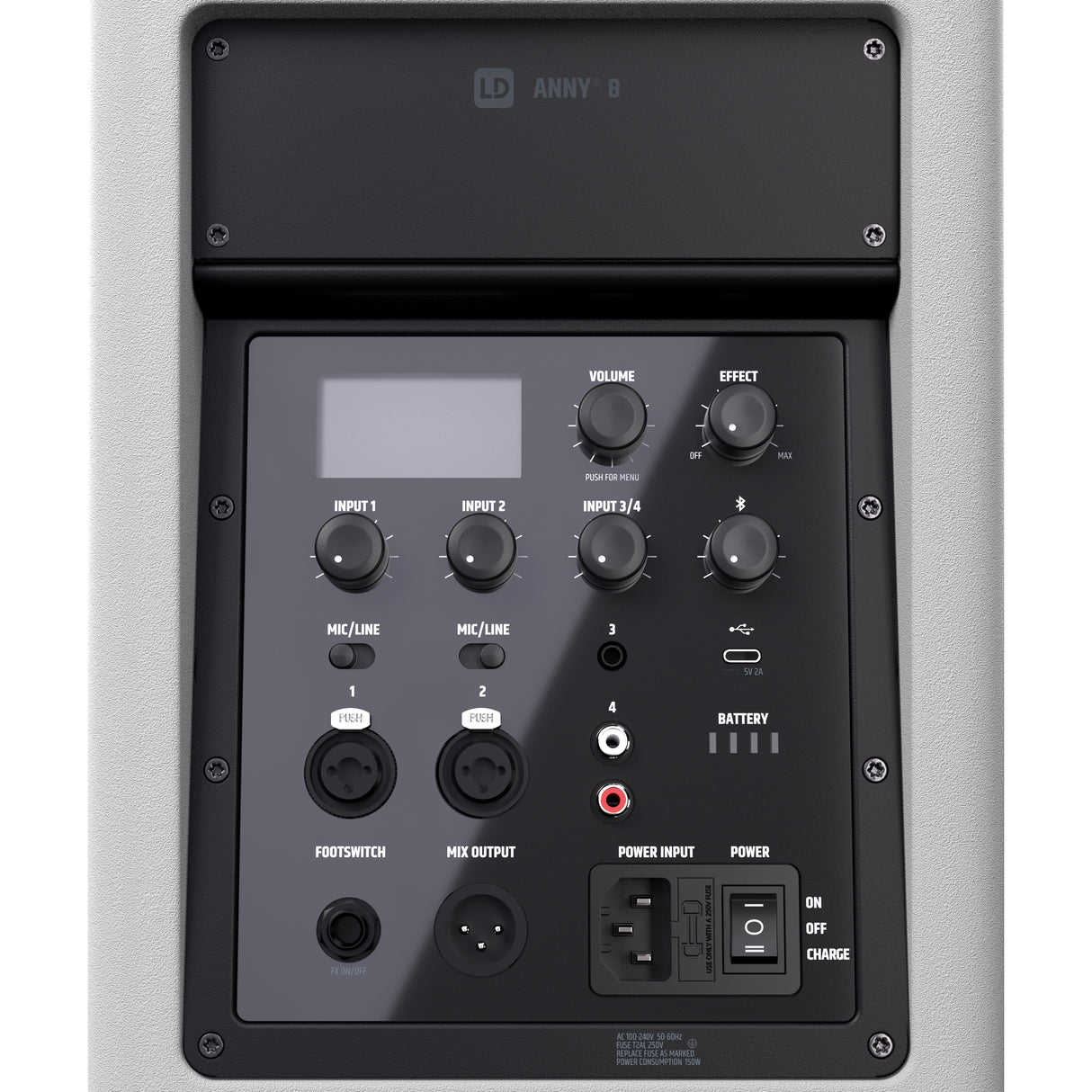 LD Systems ANNY® 8 W - Tragbarer batteriebetriebener Bluetooth® PA-Lautsprecher mit Mixer, Reinweiß