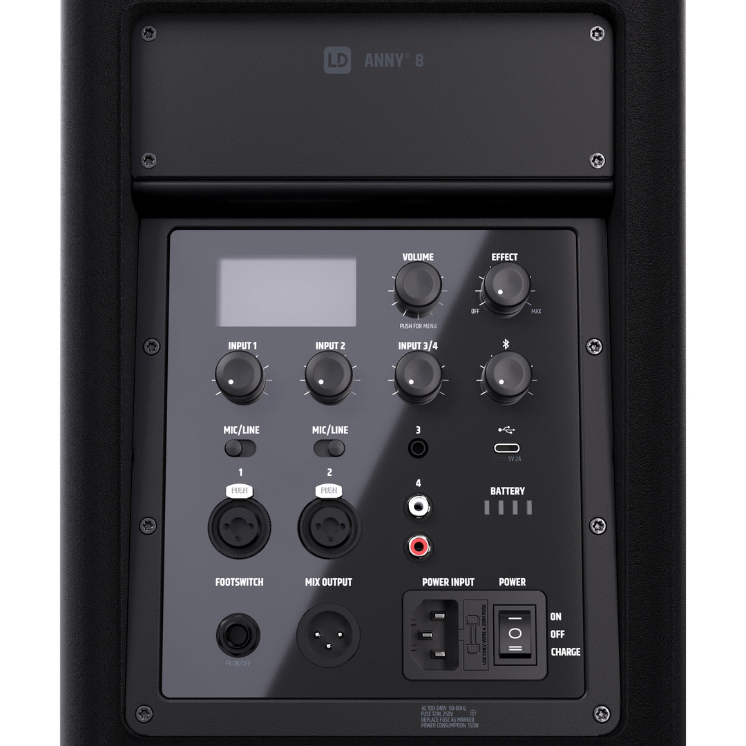 LD Systems ANNY® 8 - Tragbarer batteriebetriebener Bluetooth® PA-Lautsprecher mit Mixer, Stage Black