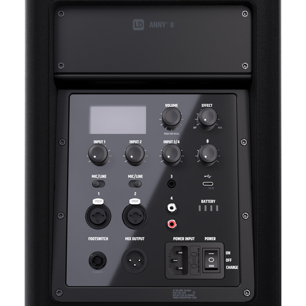 LD Systems ANNY® 8 - Tragbarer batteriebetriebener Bluetooth® PA-Lautsprecher mit Mixer, Stage Black