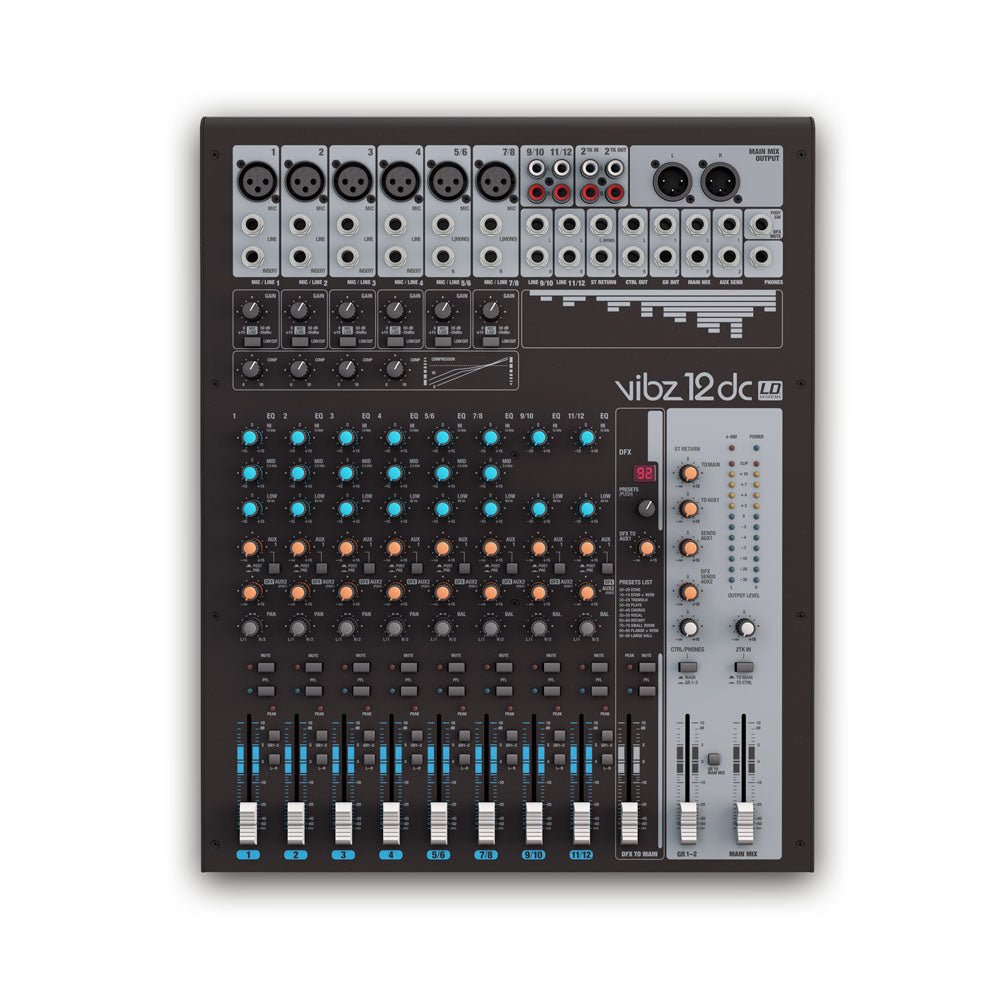 LD Systems VIBZ 12 DC - 12-Kanal Mischpult mit DFX und Kompressor
