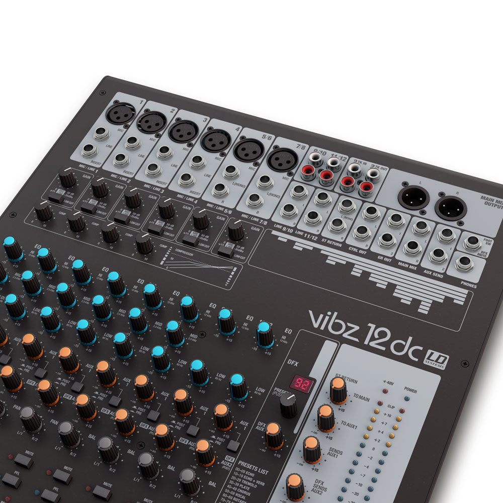 LD Systems VIBZ 12 DC - 12-Kanal Mischpult mit DFX und Kompressor