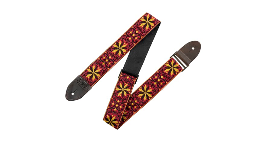 Levys M8HTV Gitarrengurt 2", rotes & goldenes Motiv