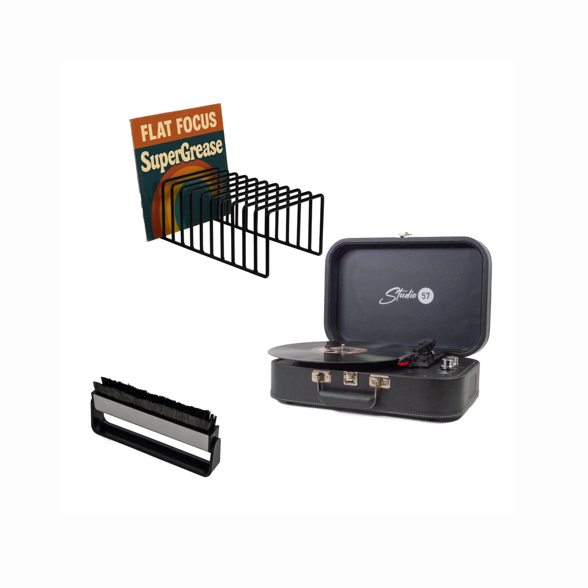 Studio 57 Mellow Plattenspieler (Schwarz) Bundle