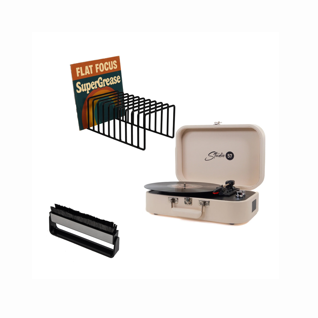 Studio 57 Mellow Plattenspieler (Weiß) Bundle