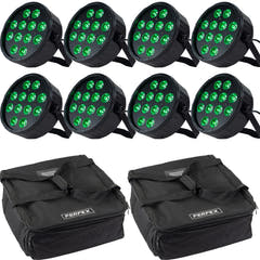 Marconi Polaris 12x12W RGBW PAR-Lampe, Bundle mit 8 Stück und Tasche
