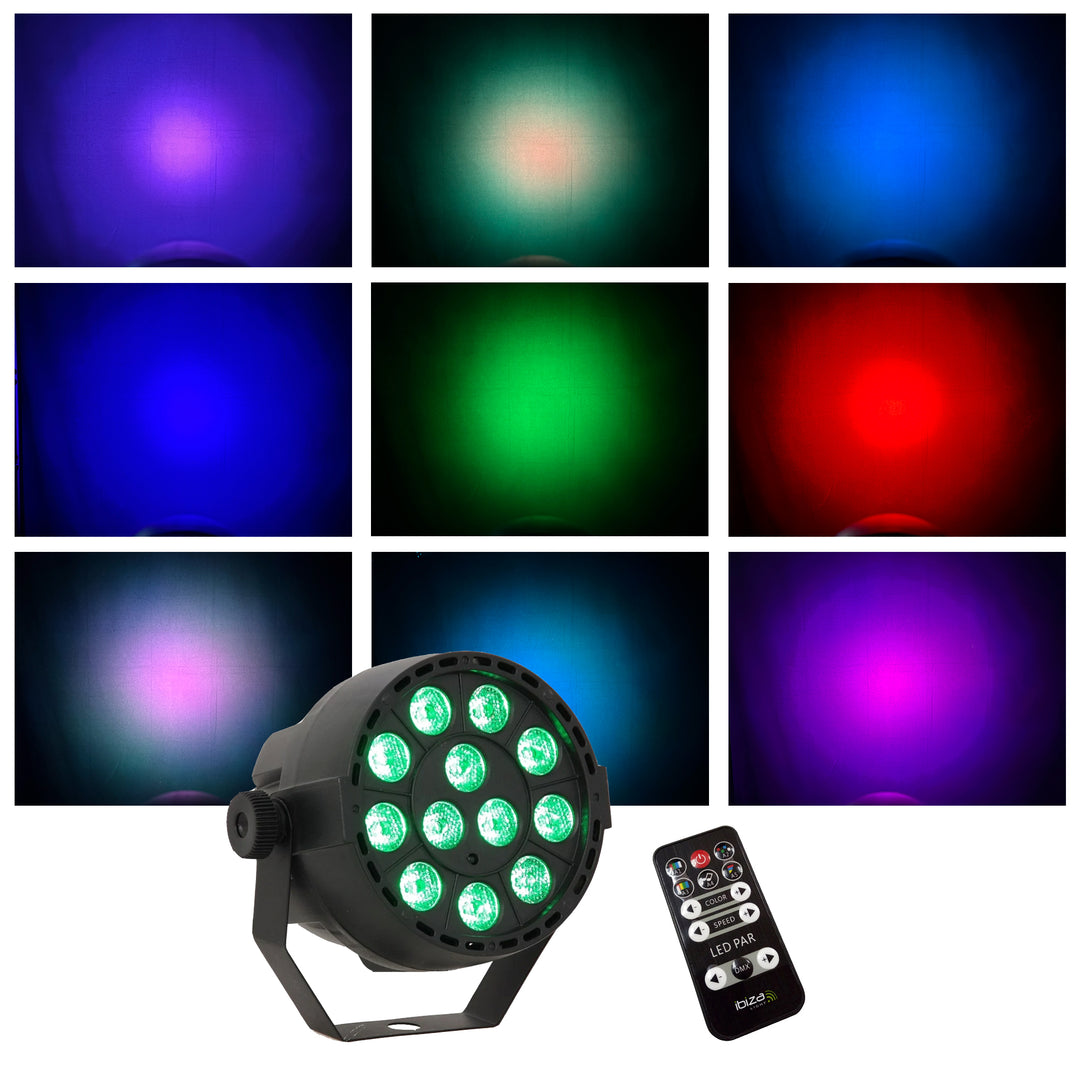 LED Spot Multicolor m. Fernbedienung (12x3W) & Perfex Lichtstativ