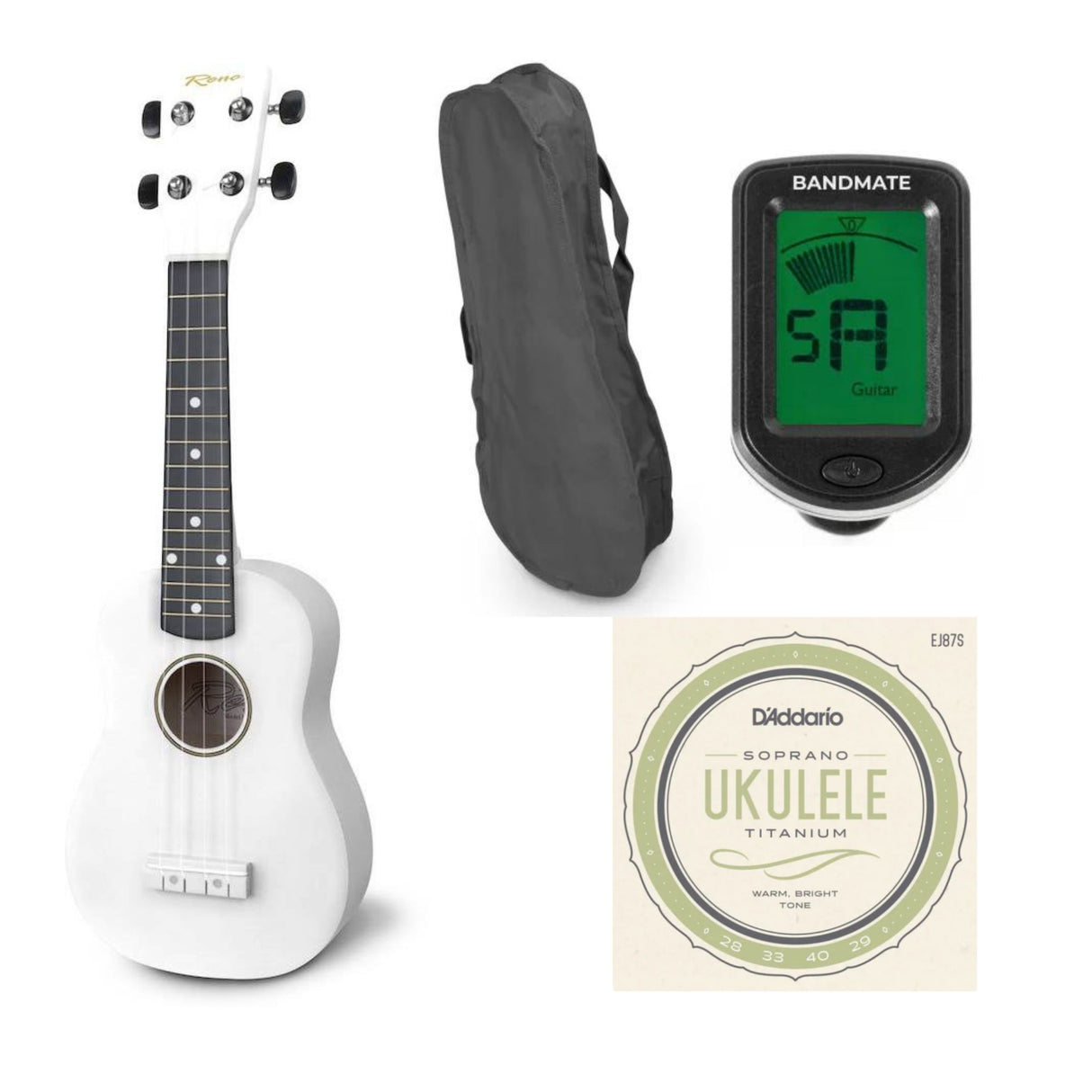 Reno RU150 Sopran Ukulele (Weiß) Startpaket