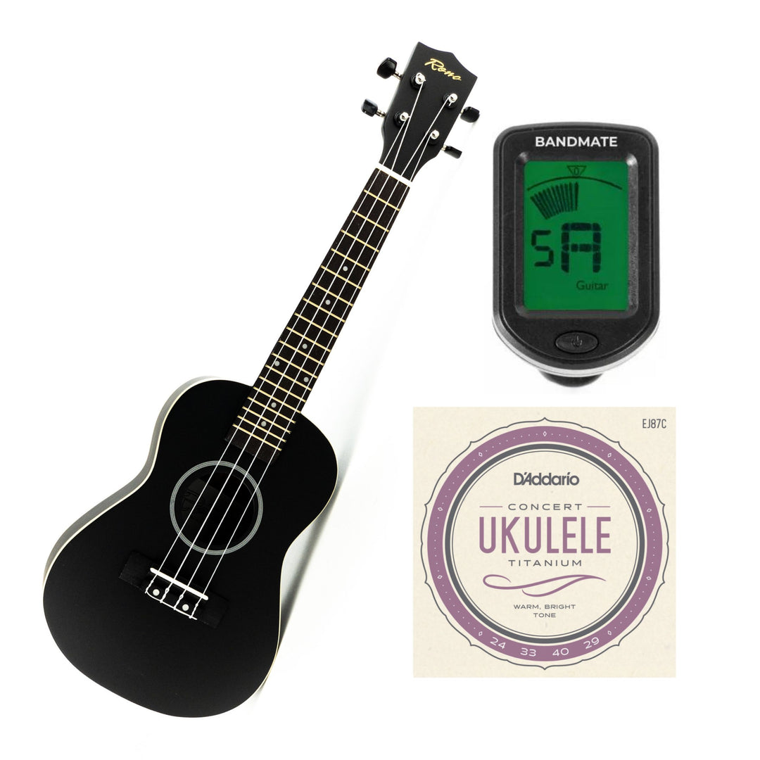 Reno RU300 Grand Konzert Ukulele (Schwarz) Startpaket