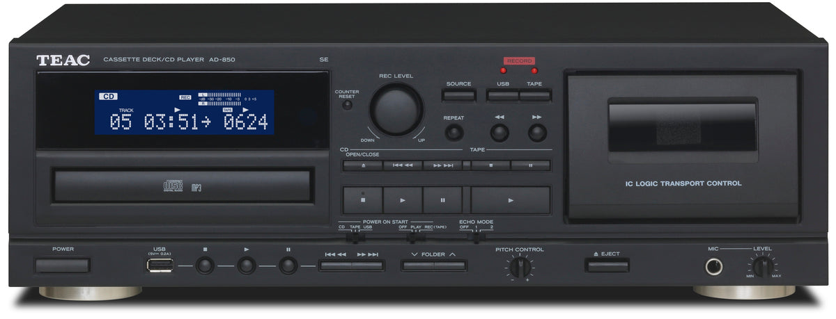 TEAC AD-850-SE CD and Cassette Player w. USB (Black)