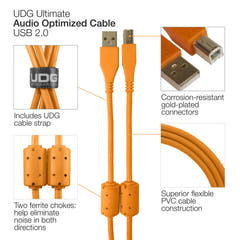 UDG Ultimate Audio Cable USB 2.0 A-B Orange Abgewinkelt 3m