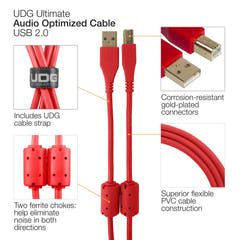 UDG Ultimate Audio Kabel USB 2.0 A-B Rot Winklig 3m