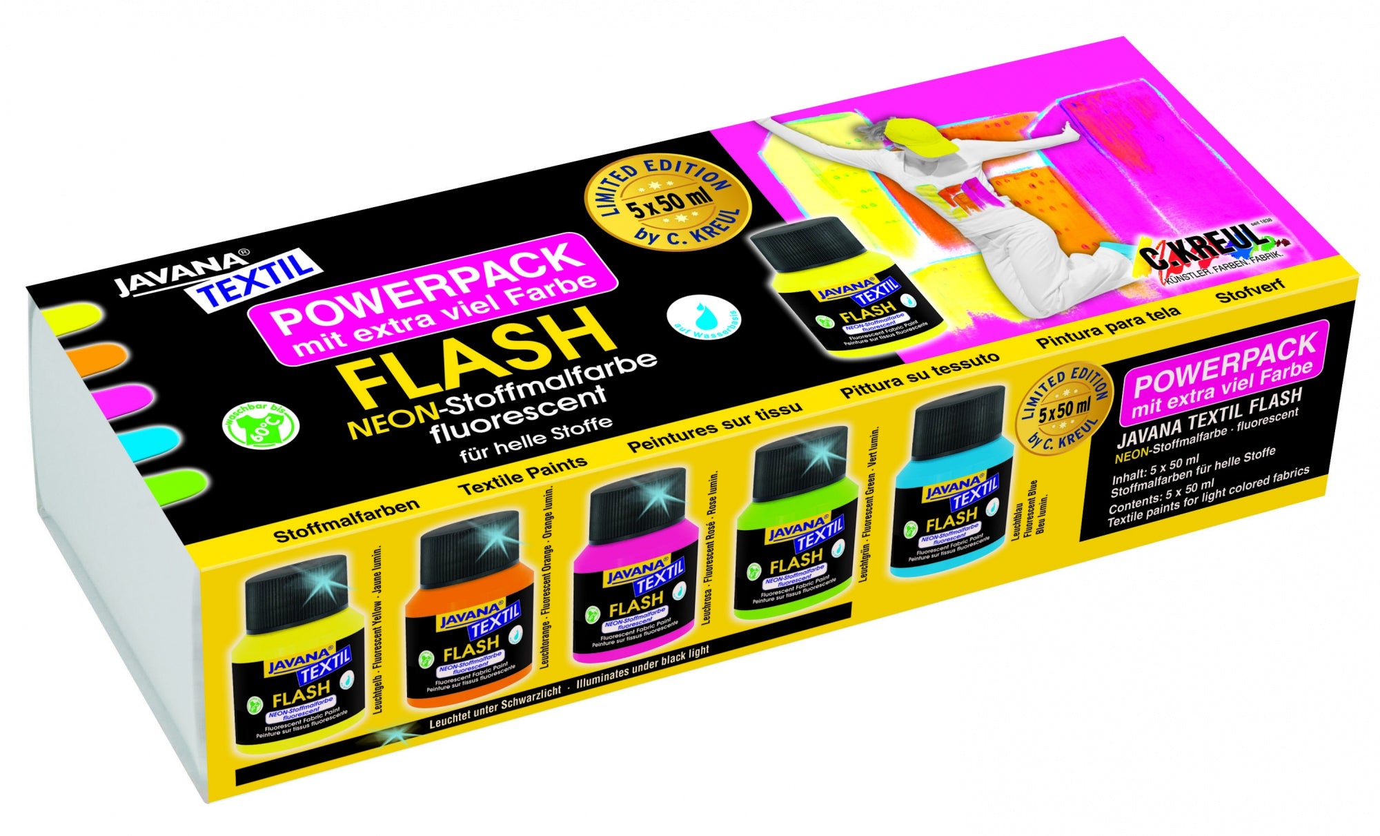 UV fabric paint set 5 x 50 ml.