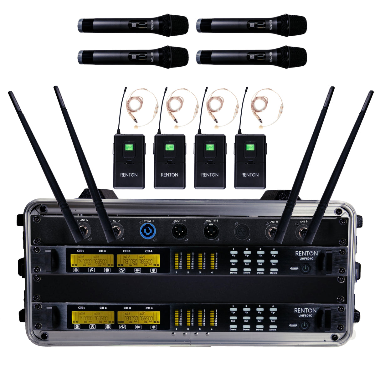 Renton Rack Wireless Combo System (4 Handgeräte + 4 Headsets)