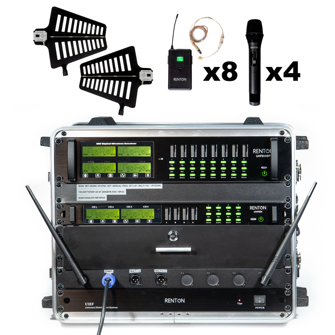 Renton Rack Trådløst Kombi System (4 Håndholdt + 8 Headset)