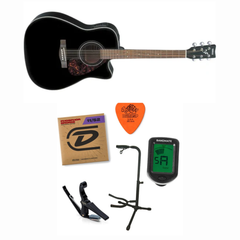 Yamaha FX370C Elektronische Akustikgitarre (Schwarz) Bundle