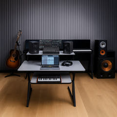Studiotisch mit Regalen und Auszug für keyboard (120 cm)