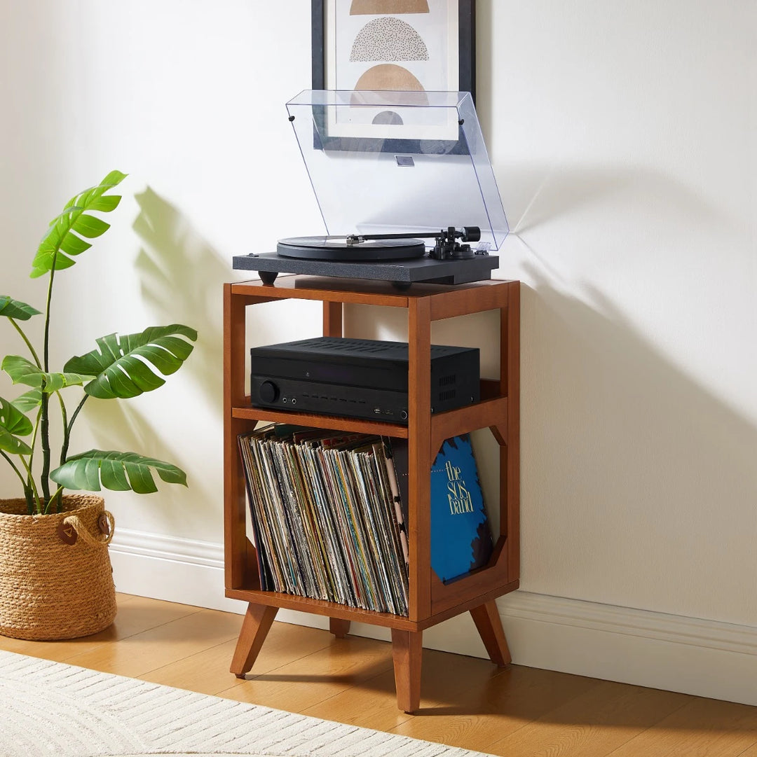 Crosley Asheville Small Plattenspielertisch mit Vinylaufbewahrung – Walnut